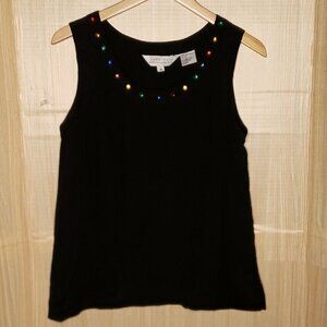 Sunny Leigh Womens Black Silk Sleeveless Top With Jewel Neckline Medium